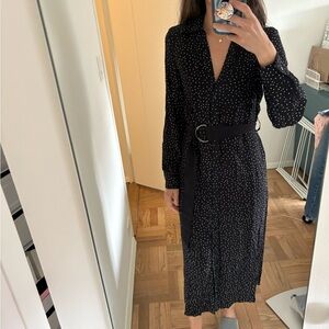 Mango Black and White Sheath Dress with Bishop Sleeves